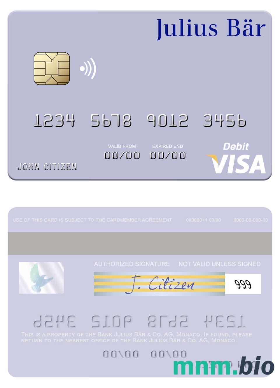 Monaco Bank Julius Bär & Co. AG visa debet karta przykład w formacie PSD